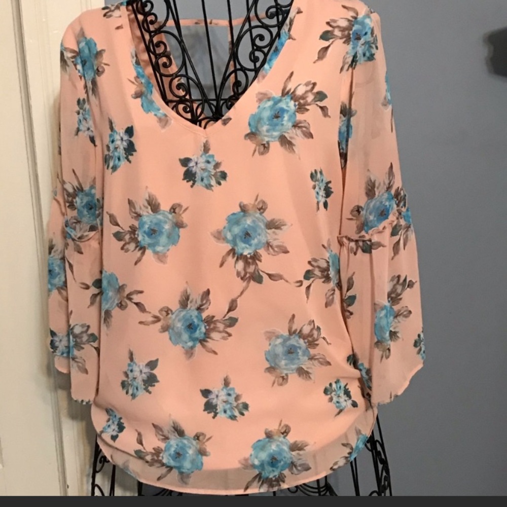 Charming Charlie Peach and Blue Blouse